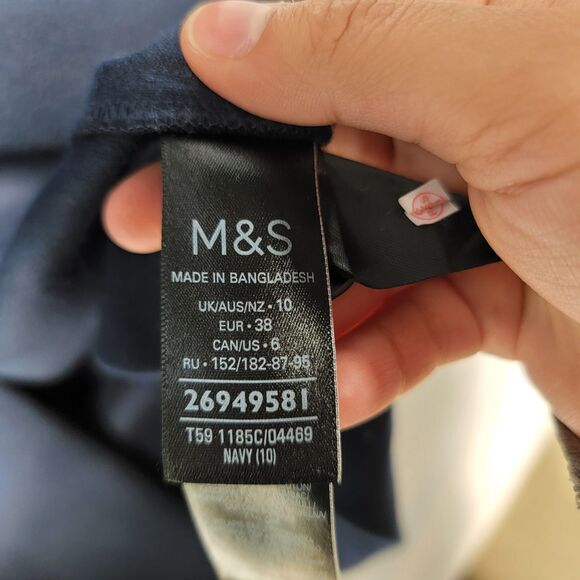 M & S Navy Blue Over Coat Solid Notched Lapel Collar w 2 Pockets Fleece Jacket 6 - Picture 4 of 8